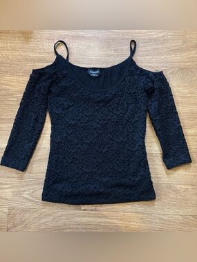 Bebe Blouse 3/4 Sleeve Pullover Open Shoulder Straps Lace Black Women’s Sz M